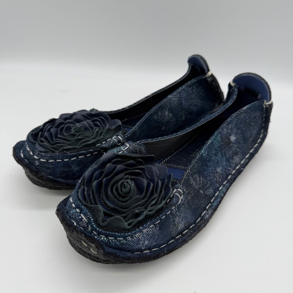 L'Artiste by Spring Step Dezi Garden Navy Leather Flower Loafers Flats 36